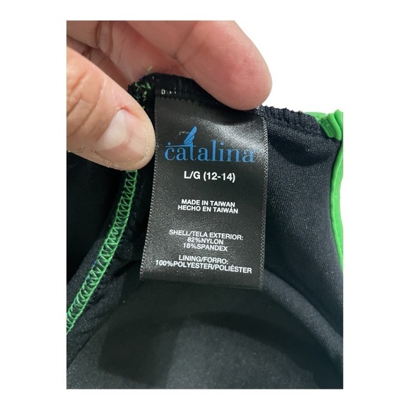 Catalina One Piece Black Blue Racerback Colorblock Swimsuit size L ( 12-14 ) - Picture 6 of 7